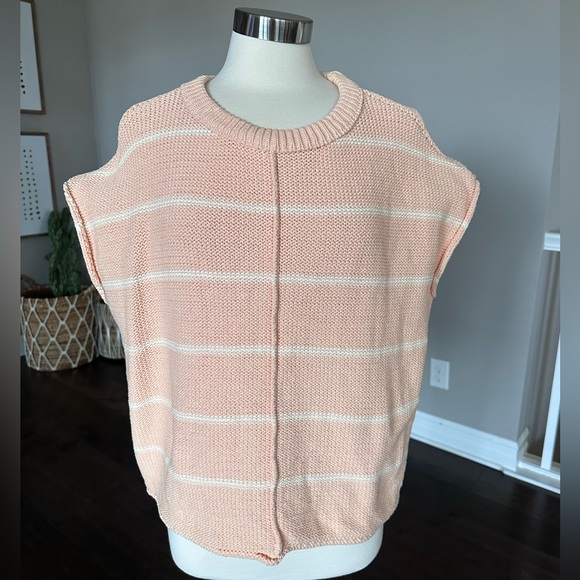 Universal Thread Sweaters - Universal Thread Cap Sleeve Cotton Preppy Striped Sleeveless Sweater Peach LG
